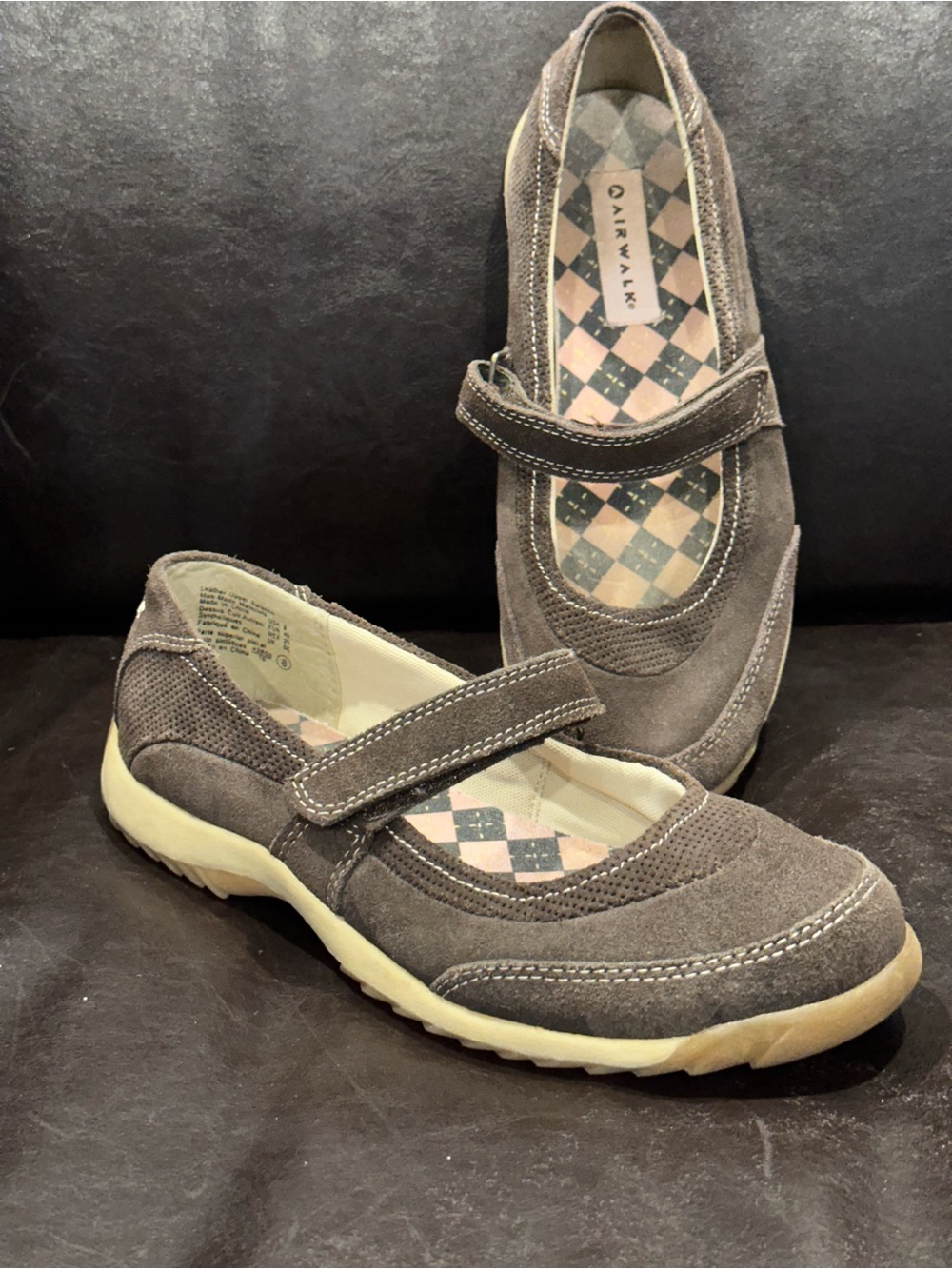 Airwalk Women's Brown Suede Mary Jane Sneaker Flats with Hook-and-Loop Strap sz8